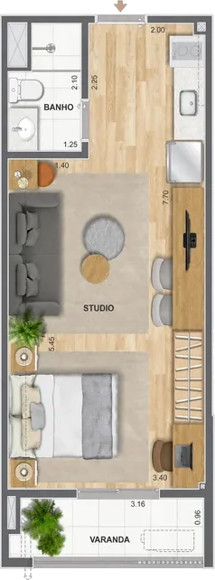 Planta ilustrativa de referência para tipologia studio